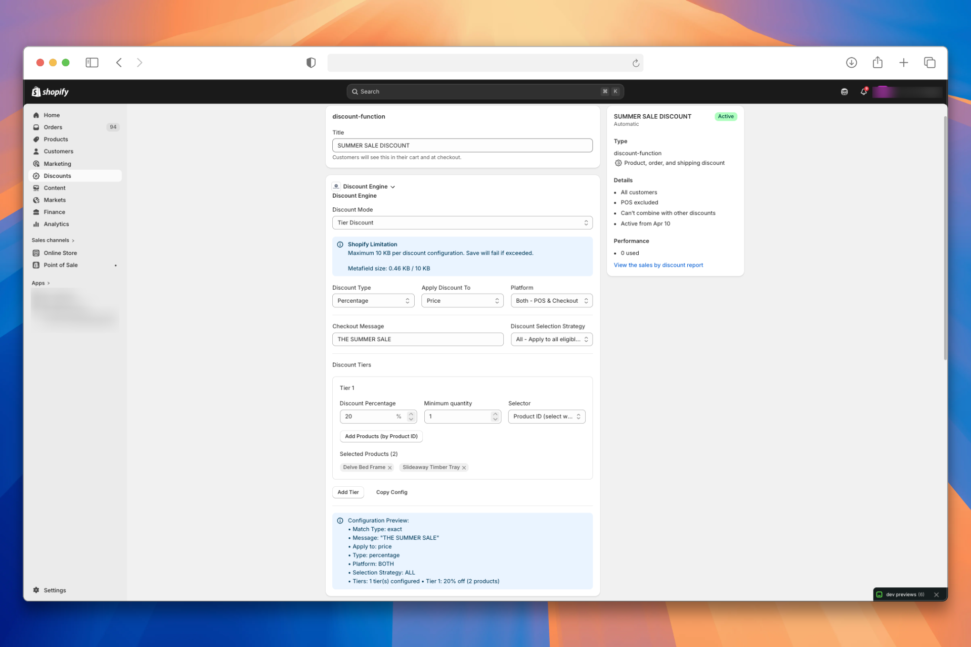 Discount UI - Tier simple percentage config