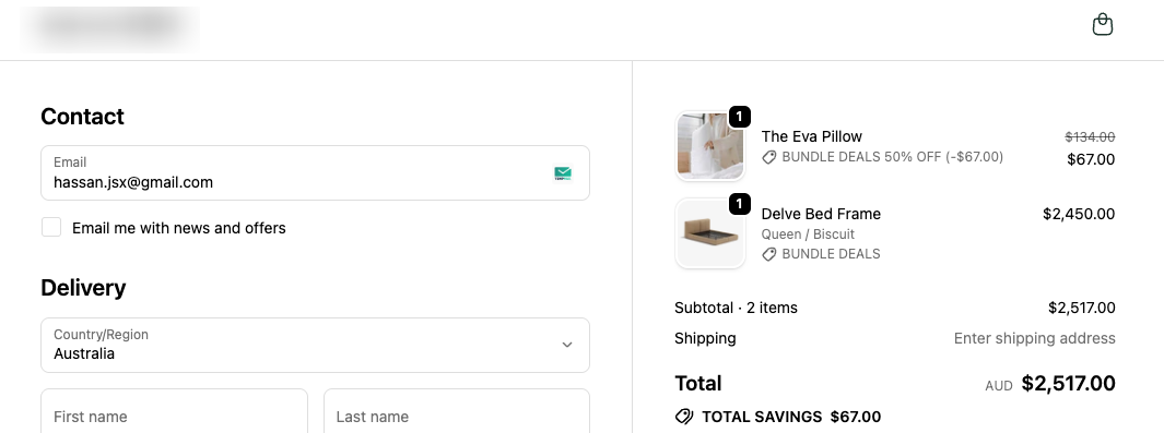 Checkout — 1 bed, 1 pillow at 50% off