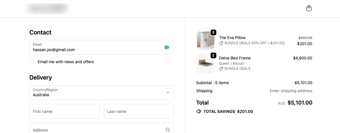 Checkout — 2 beds, 3 pillows: all 3 pillows at 50% off