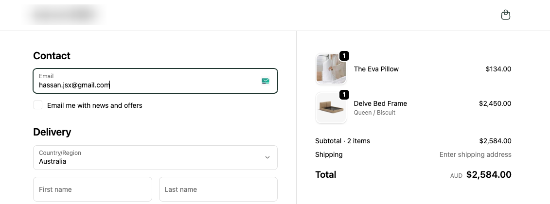 Checkout — 1 bed, 1 pillow: no discount (no complete pair)