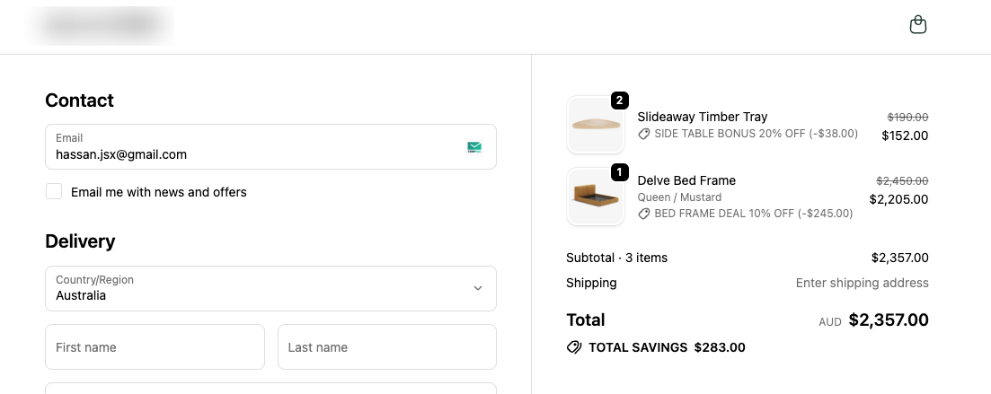 Checkout - Special simple applied