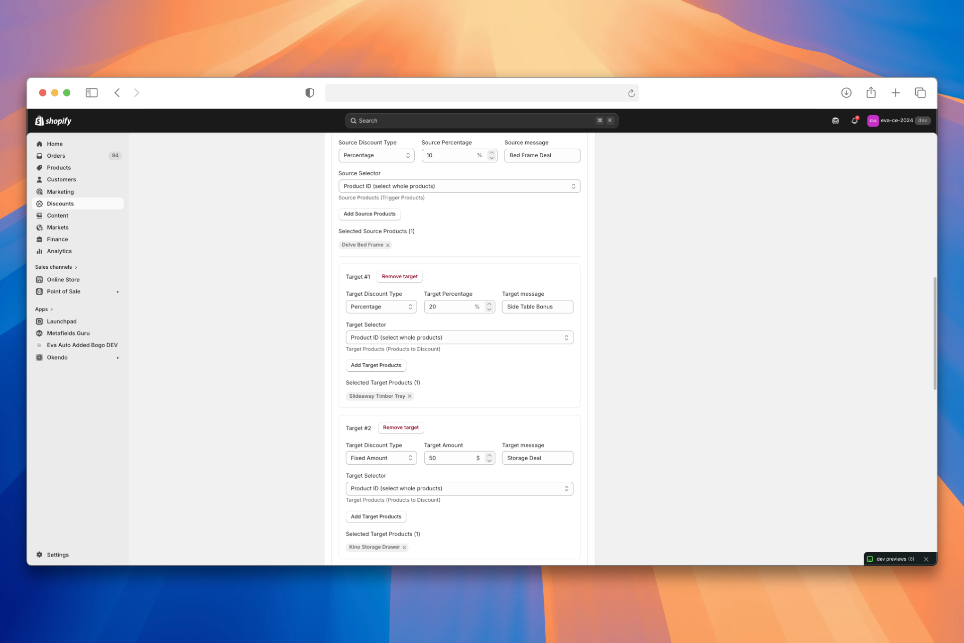 Discount UI - Special multi-target config